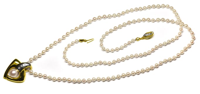 Foto 1 - Edler Cliphänger mit Perle und Diamanten an Perlenkette, R9794