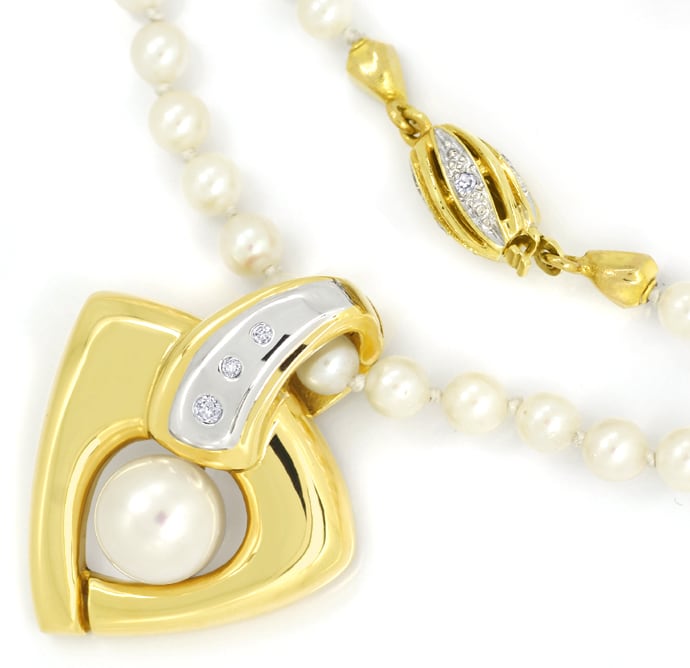 Foto 2 - Edler Cliphänger mit Perle und Diamanten an Perlenkette, R9794