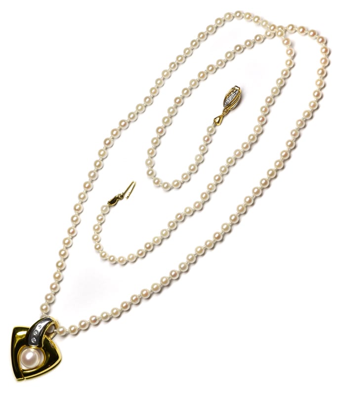 Foto 4 - Edler Cliphänger mit Perle und Diamanten an Perlenkette, R9794
